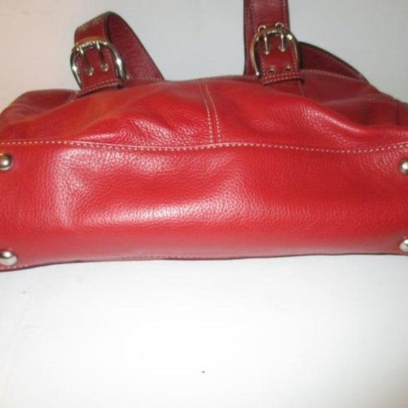 Tignanello Pebbled Red Leather Side Pocket Key Charm Satchel - Picture 5 of 11